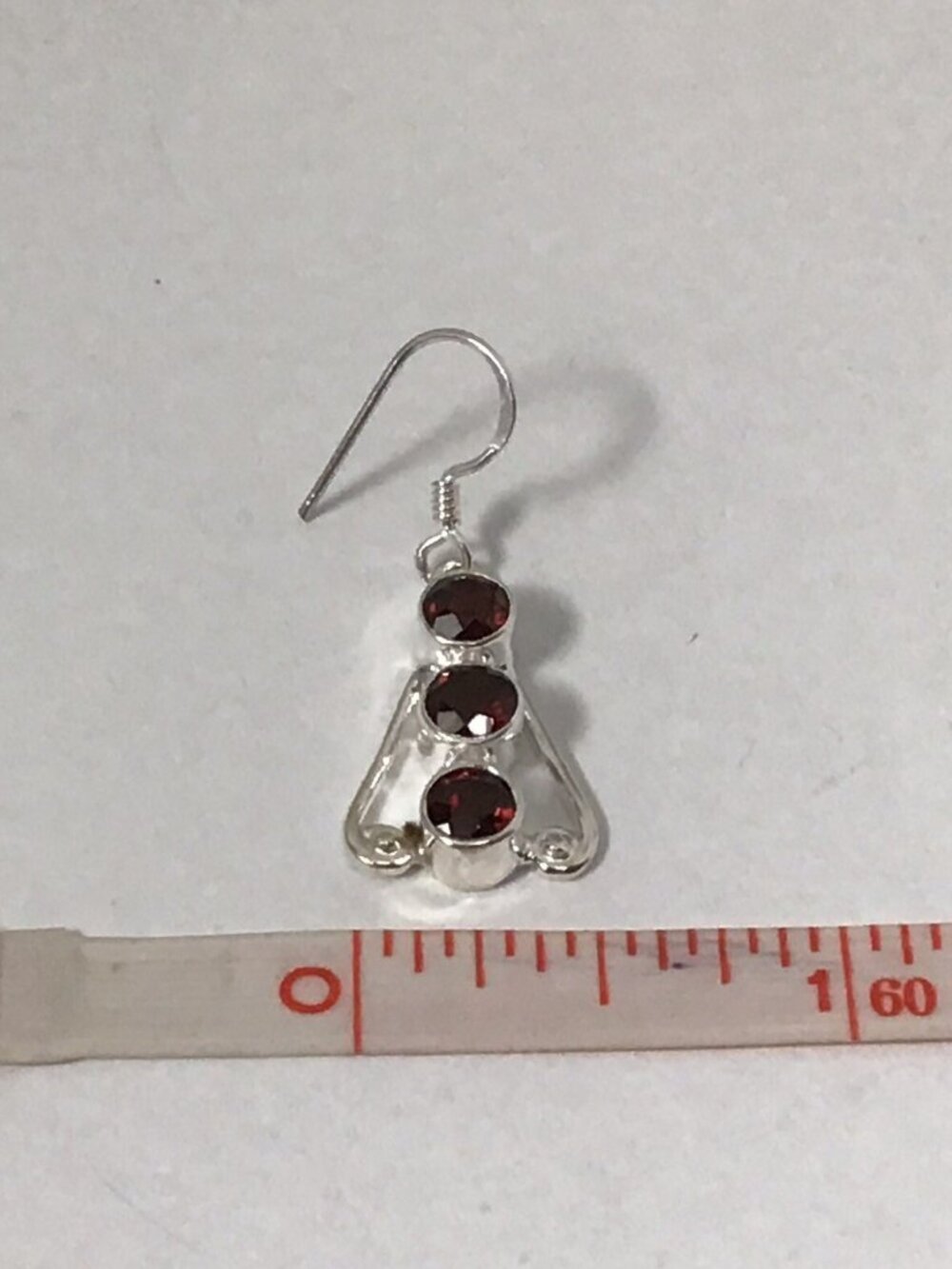 Sterling Silver Rhodolite Garnet Earrings Contemporary Dangle 1.25” New - Picture 6 of 8